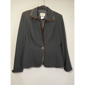 Size 10, Sunny Choi Canadian designer made in Canada wool & mink fur trim blazer